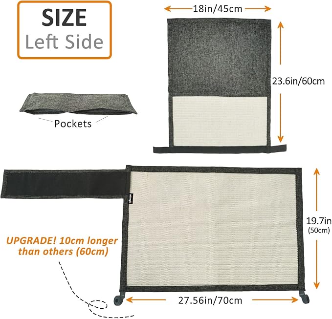 NATUYA Furniture Protectors from Cats-Cat Couch Protector Large Sisal Cat Scratching Mat-Protect Sofa Corner Cushion Chair (Sisal Armrest - Left)