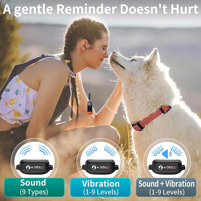 PaiPaitek No Shock Dog Training Collar for 3 Dogs, 9 Levels Vibration & Beep, Waterproof Vibrating Dog Collar with Remote 3300ft, Buzz Collar for Small Medium Large Dogs 5-120 lbs - No Prongs