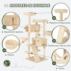 MUTICOR 66 Inches Multi-Level Large Cat Tree Tower for Indoor Big Feline/Cozy Plush Perches/Condo/Sisal Scratching Posts/Hammock and Baskets/Activity Center Play House/Wide Base/Beige