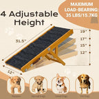 2026 Upgraded Foldable Dog Ramp for Couches, Wooden Small Dog Ramp for Sofa - 4 Adjustable Heights (12"-19"), Portable, Stable & Non-Slip, Walnut