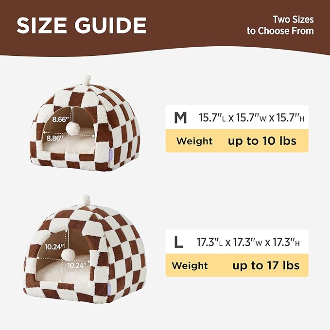 Lesure Cute Cat Beds for Indoor Cats - 2 in 1 Cat Cave Bed for Kittens and Small Pets, House with Removable Washable Cushioned Pillow, Cozy Tent House with Non-Slip Bottom, Brown, 16 inches