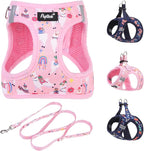 PUPTECK Dog Harness and Leash Set for Small Medium Dogs No Pull Step-in Soft Mesh Puppy Cat Vest Harnesses Reflective at Night, LightPink Print, S