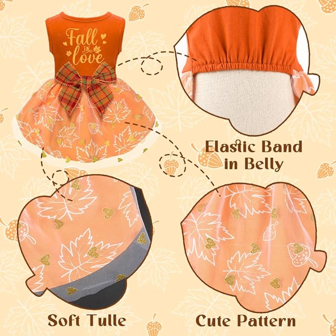 Dog Thanksgiving Outfit Funny Puppy Dog Dress with Bow for Small Medium Dogs Cute Fall Pet Costume for Cats Dogs Thanksgiving Day Halloween