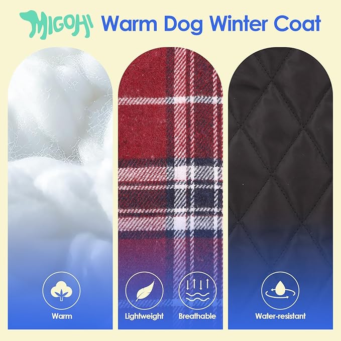MIGOHI Dog Jackets for Winter, Windproof Waterproof Reversible Dog Coat for Cold Weather, British Style Plaid Warm Dogs Vest for Small Medium Large Dogs, Red, XXXL