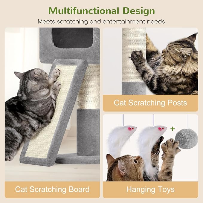 Globlazer Multi-Level Extra Large Tall Cat Tower 83 inch Sturdy Heavy Duty Cat Tree for Indoor Large Adult Cats Kittens with 2 Cat Condo, 8 Scratching Post, 2 Hammock, S83G, Light Grey