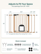 Babelio CatPrivilege Ⅲ Baby Gate with Cat Door, 29"-43" Adjustable Brown Wood Pattern Pet Door, 30" Tall Pressure Mounted Safety Gate for Stairs & Doorways, Auto Close,Wall Protectors Included
