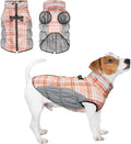 BEAUTYZOO Dog Winter Coat with Harness Built in, Reflective Plaid Puffer Vest Waterproof for Small Dogs, Fleece Warm Puppy Zipped Jacket with D Ring, Pet Cold Weather Sweater Clothes, Brown S
