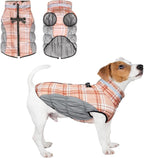 BEAUTYZOO Dog Winter Coat with Harness Built in, Reflective Plaid Puffer Vest Waterproof for Small Dogs, Fleece Warm Puppy Zipped Jacket with D Ring, Pet Cold Weather Sweater Clothes, Brown S
