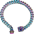 19 mm Dog Collar Rainbow Heavy Duty Stainless Steel Dog Colorful Luxury Training Collar Cuban Link with Durable Clasp Necklace Chain