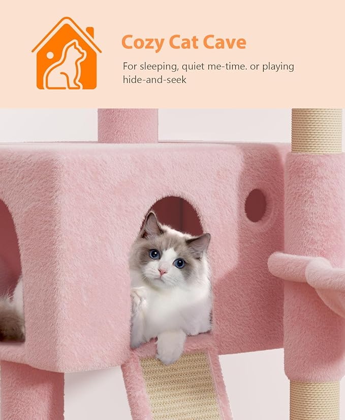 Cat Tree Tower for Indoor Cats Large Adult,Cute/Tall Modern Cat Tree for Big Cats 20 lbs,Plush Multi-Level Cat Condo with Scratching Posts,Hammock, Dangling Ball (Soft Pink, 36 inch)