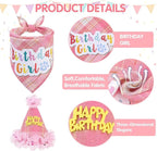 SCENEREAL Dog Birthday Bandana Hat with Dress Girl Set Party Supplies Plaid Puppy Birthday Outfit Cute Dog Tutus for Small Medium Lage Dogs, Pink Plaid