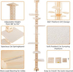 COZIWOW Floor to Ceiling Cat Tree for Large Cats, Cat Tower with Non-Slip Platforms 7 Tier Tall Climbing Pole with Adjustable Height (98-114 Inches) Modern Climbing Tower, Wood, Indoor