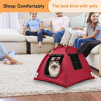 Portable Pet Tent with Full-Enclosure Zippered Mesh Door, Indoor & Outdoor Cat House for Safety & Ventilation, Cozy Nest for Cats, Puppies & Small Animals (Red)