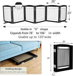 ZJSF Freestanding Dog Fence Indoor, Foldable Dog Gate for Doorways, Stairs or Hallways, Sturdy Wood Extra Wide Pet Gate with Support Feet for The House, Black, 24 "Height-6 Panels