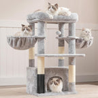 Hey-brother Cat Tree Tower with Extra Large Platform, Spacious Condo, 2 Cozy Hammocks, Self-Grooming Brush, Sisal Scratching Posts for Big Indoor Adult, Maine Coon, 35.4 Inches, Light Gray MPJ060W