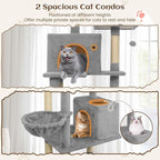 Tangkula 80 Inch Tall Cat Tree, Multi-Level Cat Tower with Sisal Scratching Posts, 2 Condos, Plush Perch, Hammock, Basket, Dangling Toys, Cat Climbing Furniture for Indoor Cats (Light Gray)