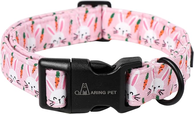 ARING PET Easter Dog Collar, Cute Pink Rabbit Carrot Pet Collars with Quick Release Buckle for Puppy Small Medium Large Boy Girl Dogs-S