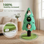 53 Inch Christmas Cat Tree for Indoor Cats, Cat Tower with 3 Condos & 4 Pompoms, Multi-Cat Furniture with Holiday Felt Stickers, Activity Center & Beds, Green