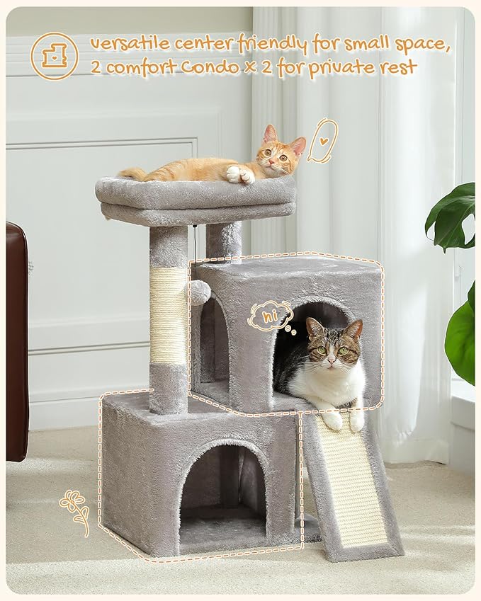 PAWZ Road 30 Inches All-in-One Cat Tree Bundle with Long Plush Cat Tunnel Bed