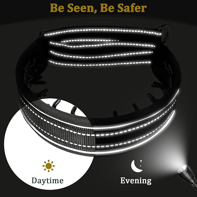 Mayerzon Prong Collar for Large Medium Dogs, Patented Reflective Pinch Collar with Metal Buckle, No Pull Adjustable Hidden Covered Dog Walking Training for Pitbull German Shepherd Doberman(Black, XL)