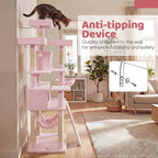 DORTALA Multi-Level Cat Tree, 65" Tall Cat Tower with 3 Plush Perch, 2 Condos, Basket Bed, Sisal Scratching Posts & Board, Hanging Pompoms, Indoor Pet Climbing Furniture (Pink)