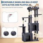 Dark Grey 61" Heavy Duty Cat Tree for Large Indoor Cats & Maine Coon, Modern Multi-Level Cat Tower with Extra Large Perch, 2 Spacious Condos, Natural Sisal Scratching Posts & Interactive Toys