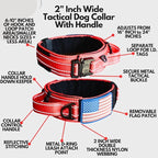 2-Inch Wide Tactical Dog Collar with Control Handle, Adjustable for Medium & Large Dogs, Military Style with Heavy-Duty Metal Buckle, USA Flag Patch & Customizable Name Plate, Training & Everyday Use
