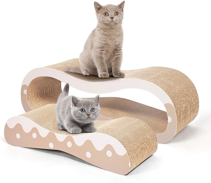 FluffyDream 2 in 1 Cat Scratcher Cardboard Lounge Bed, Cat Scratching Post, Durable Board Pads Prevents Furniture Damage,Large,Wave