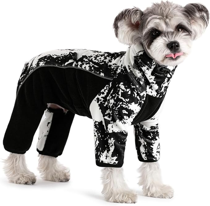 Fleece Dog Coat for Small Medium Dog,Pullover Pajamas Jumpsuit Bodysuit Puppy Coats with Legs, Pet Windproof Warm Cold Weather Jacket Full Body Vest Cozy Snowsuit Outfit Clothes (White, XS)