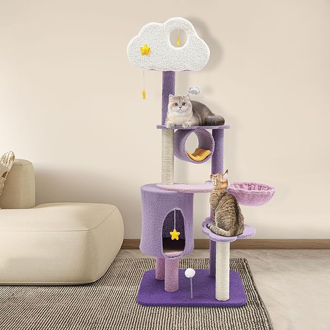 Cat Tree, Multi-Level Cat Tower for Large/Small Cats Climbing Kitty House with Resting Platforms & Scratching Posts Cats Activity Center Cat Climbing High Load Capacity (Purple)