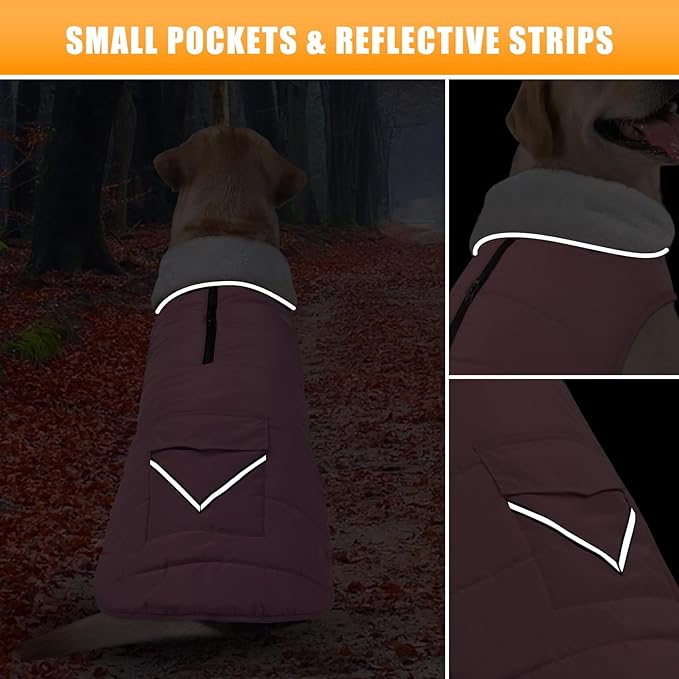 iBuddy Dog Winter Jacket for X-Large Dogs, Easy on Dog Fleece Snow Coat Velcro Waterproof Pet Puffer Coat with Harness Hole Adjustable Reflective Quilted Pet Cold Weather Vest for Girl Female