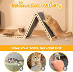 Cat Scratcher with Ball Toy Foldable Cat Scratch Pad Felt Triangle Scratchers for Indoor Cats Large Cat Scratching Board Mat Cats Scratch Furniture Protector Kitten Toys Grey