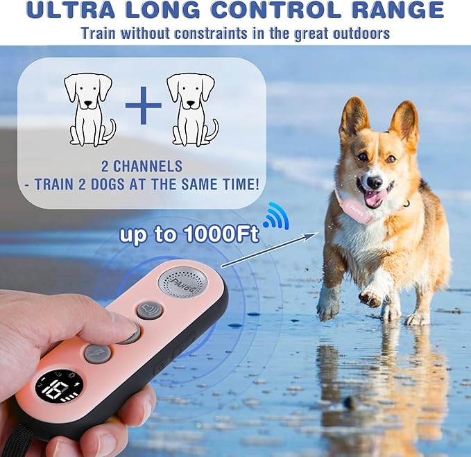 Dog Shock Collar, Waterproof Dog Training Collar with Remote 1000FT, Rechargeable Electric Shock Collar for Large Medium Small Dogs (8-120 Lbs), 3 Training Modes, Beep, Vibration, Safe Shock