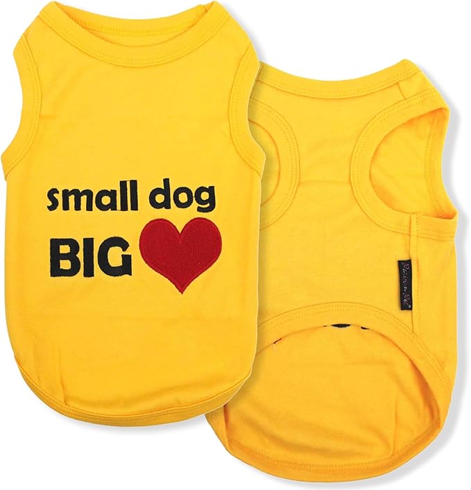 Parisian Pet Dog Shirt – 100% Cotton Small Dog Big Heart Shirts for Large Dogs – Yellow Sleeveless Puppy Clothes – Breathable Dog Clothes – Summer Pet Apparel - Stretchable Tshirts for Dogs