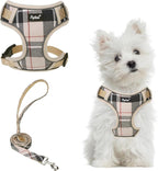 PUPTECK Small Dog Harness and Leash Set, No Pull Adjustable Puppy Cat Harness, Reflective Soft Mesh Pet Vest Small Sized, Beige, S
