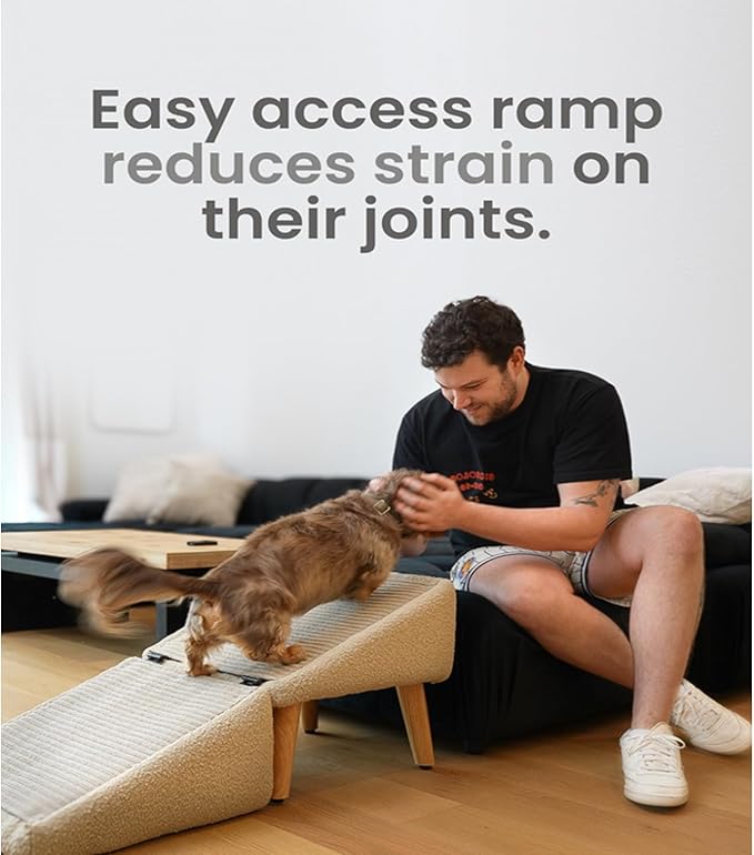 Dog ramp Steps for Couch, 18" Wide All-in-one Split Ottoman Dog ramp for Bed, Couch Height, Solid Wood, Gentle 23 Incline, pet ramp for Large and Small Dogs (Khaki, M)