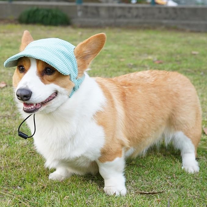 Dog Baseball Cap, Dog Cat Summer Beach Visor Hat with Ear Holes, Adjustable Puppy Sunbonnet Headdress (Green, Large)