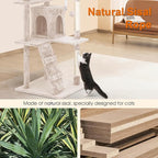 Cat Tree 69.3 inches Cat Tower for Indoor Cats Cat House with Replaceable and Removable Dangling Ball Cat Trees and Towers with Funny Toys, Beige