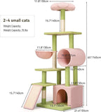 YITAHOME Tall Flower Cat Tree Tower with Detachable Perch, 65in Cute Cat Climbing Tower for Indoor Cats with Cat Condo, Basket, Tunnel, Sisal Scratching Posts and Board, Pink and Green