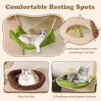 PETSITE 71 Inch Cat Wall Shelves, Tree-Like Wall Mounted Cat Tree Climber Furniture with Sisal Scratching Post and Mats, Perches, Hammock, Bed, Removable & Washable Padded Cushions