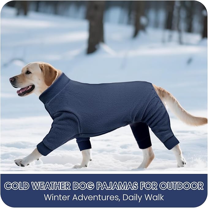 IECOii Dog Coat for Winter, Warm Fleece Sweaters for Winter Fall Spring, Soft & Stretchy Cold Weaher Coats for Indoor Outdoor, Big Dogs Pajamas, Machine Washable,Navy Blue, Size XXXL