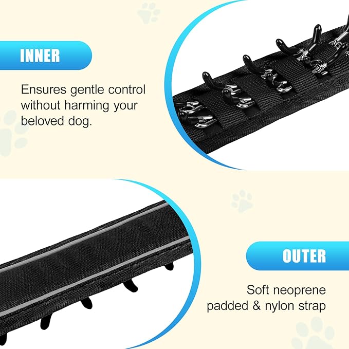 Lightweight Prong Collar for Dogs, Reflective No Pull Dog Collar | Adjustable Size Dog Pinch, Breathable Woven Fabric Air Grid Technology, Martingale Collar for Dogs Training(Black-XL)