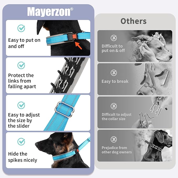 Mayerzon Martingale Dog Collar for Pulling, Patented No Pull Training Walking Collar with Buckle for Medium Large Dogs Bulldog Pitbull German Shepherd, Reflective, Adjustable(M, Light Blue)