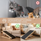 SLSY Dog Ramp for Bed, Couch & Car, Foldable Pet Ramp for Small Dogs and Cats, 4 Adjustable Heights 13.7''–19.6", Portable Stable Wooden Pet Steps with Non-Slip Pad for Sofa or Stairs(Natural)