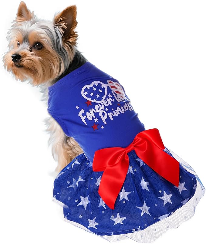 4th of July Dog Outfit Pet Puppy Printed Dresses with Sparkly Stars Summer Princess Skirt for Independence Day Party Small Medium Dog Outfit