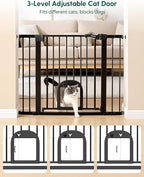 Babelio Upgraded Baby Gate with Cat Door, 29-43" Auto Close Durable Dog Gate for Stairs, Doorways and House, Easy Walk Thru Safety Gate with Pet Door Includes 4 Wall Cups, Black