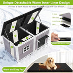59" Outdoor Dog House with Insulated Liner, Extra Large Breed Dog Kennel, Keep Warm in Winter Outside, Easy to Install Heated Anti-Chewing Metal Frame Design for Small Medium Large Dogs