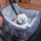 Dog Car Seat for Small Dogs, Washable Pet Booster Car Seats with Clip-On Safty Leash, Comfy Deluxe Plush Carseat with Storage Pockets, Puppy Travel Carrier Bed for Dogs Under 25 lbs, Grey