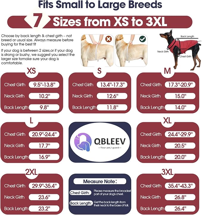 QBLEEV Reversible Dog Coat for Medium Dogs, Waterproof Windproof Winter Jacket Keeps Dogs Warm in Snow, Adjustable Hook & Loop Lightweight Dog Puffer Vest, Wine Red, L – Fits French Bulldog