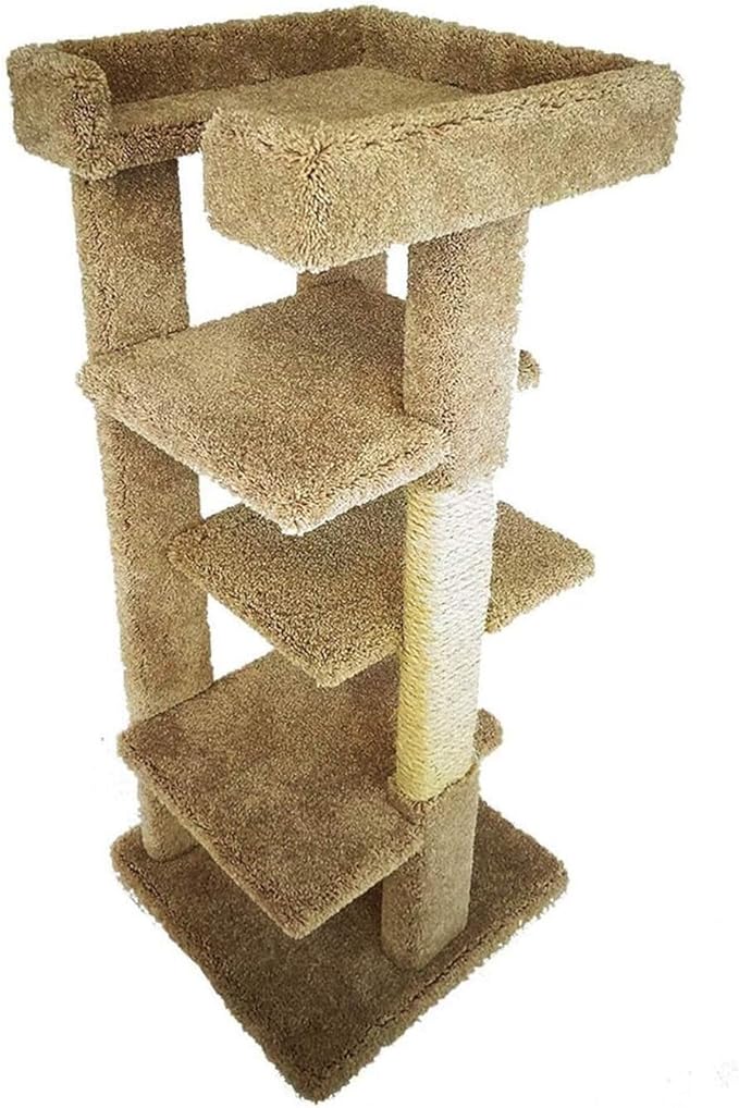 Maykoosh Natural Beauty Multiple Perch Cat Tree, Cat Tree with Scratch Post for All Cat Breeds, Indoor Cat Gym with Perches, Sturdy Wood Construction with Carpet Upholstery Brown/Square